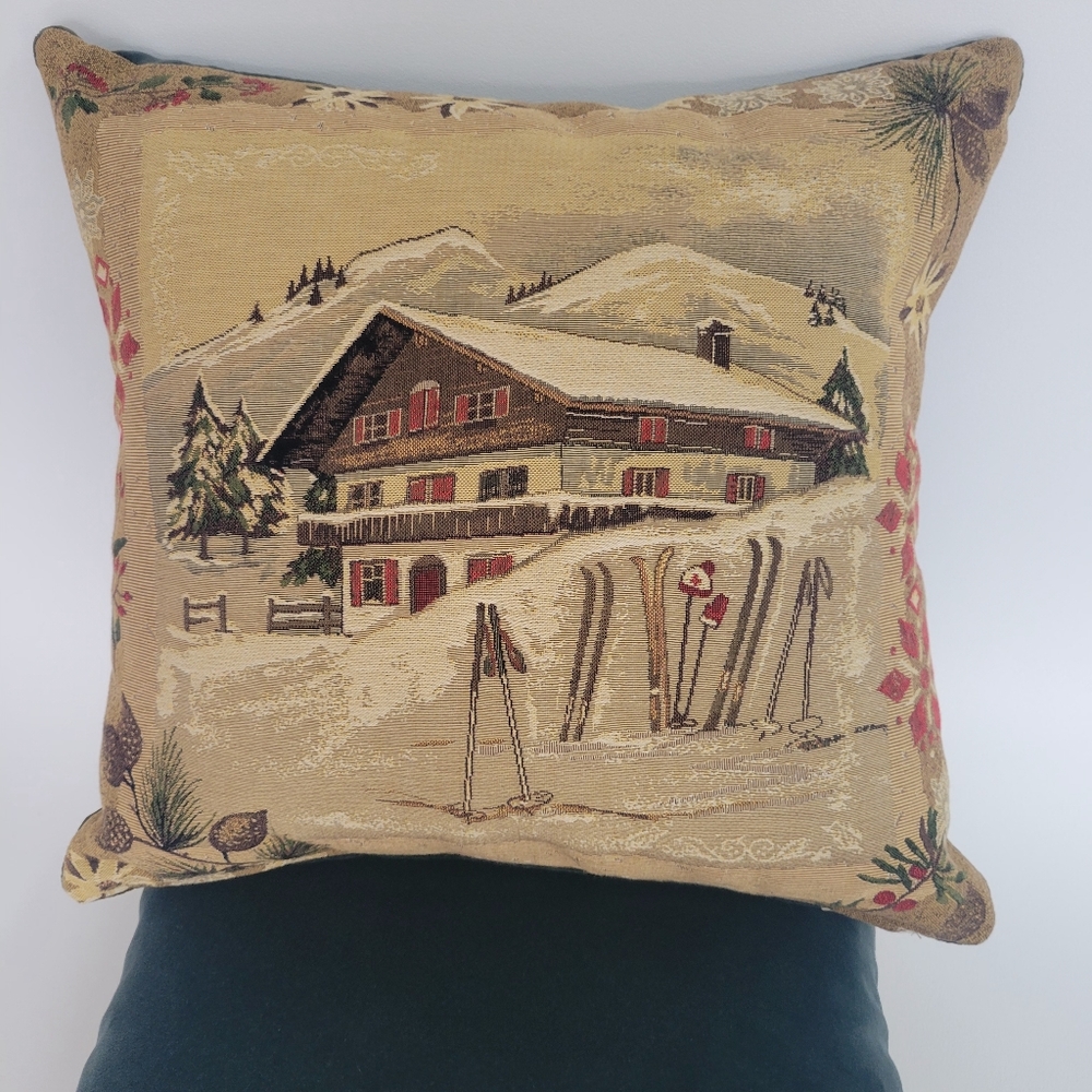 Luxury Hines Of Oxford Skiing Chalet Tapestry Pillow